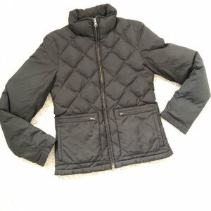Theory Black Quilted down puffer Jacket petites women size P (xs) full zip up